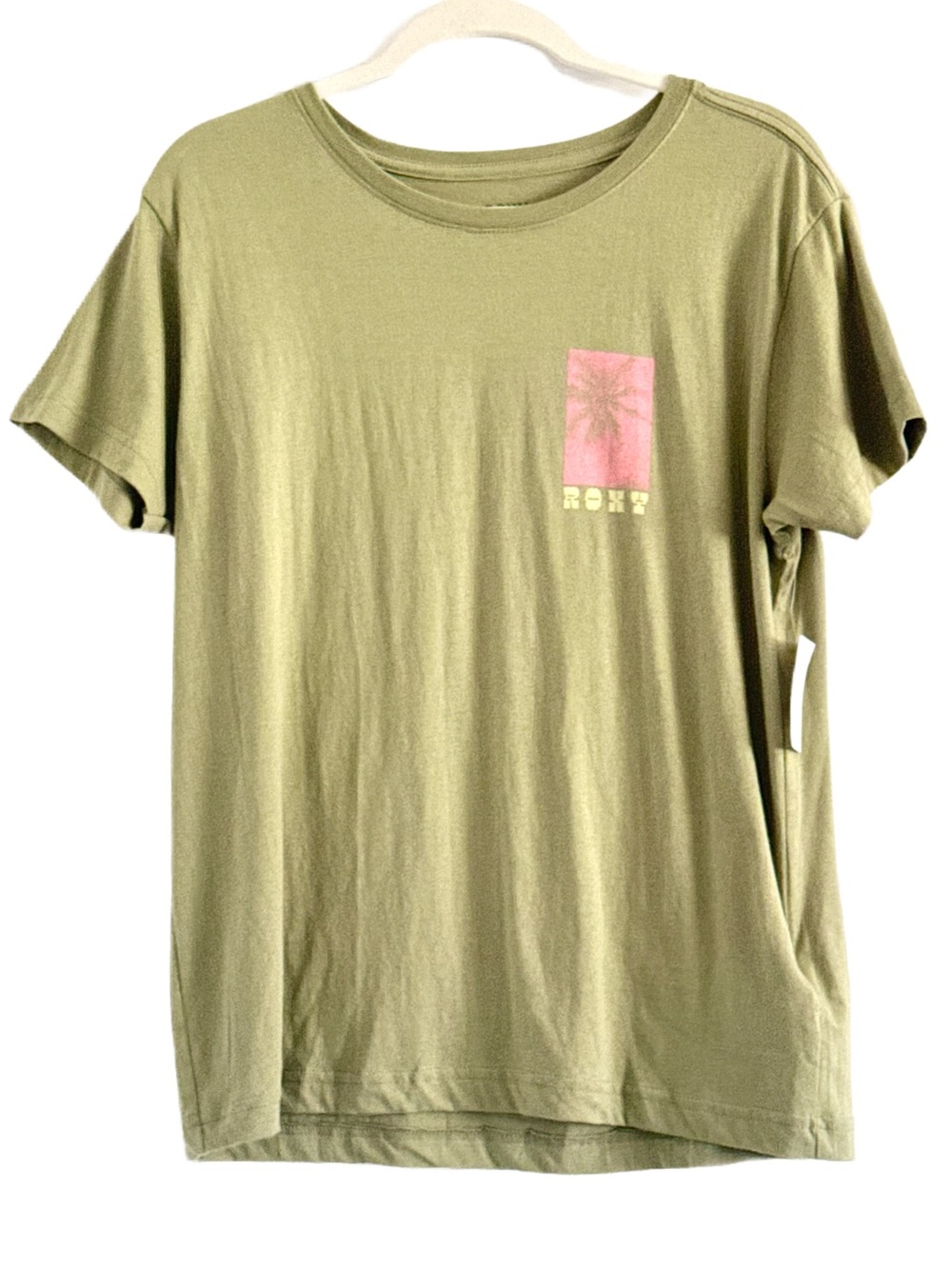 Roxy Olive Palm Tree Graphic Crewneck Tee Medium